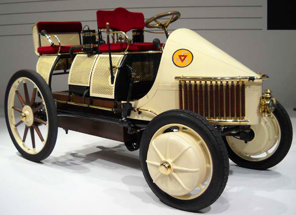 Although the first fully electric production vehicle dates back to 1884, the first hybrid vehicle (shown above) was created by Ferdinand Porsche in 1900 with a gasoline engine generating power for electric drive motors at both front wheels.