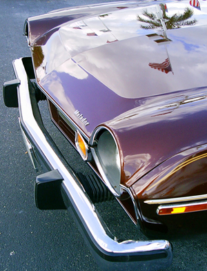 For the 1974 model year, front and rear bumpers were required to protect lights, engine, and safety systems from 5 mph impacts tests performed at an angle. Bumpers became noticeably larger and were mounted further from the vehicle with shock absorbers that allowed more compression. (1975 AMC Matador coupe shown)