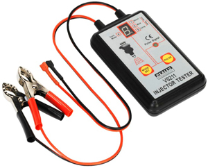 Shown here is a typical fuel injector tester which will pulsate a fuel injector and generate a digital pressure reading to compare against others on the vehicle.