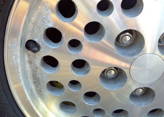 Using steel wool pads or anything overly abrasive can literally sand down the etched texture on these wheels, so it’s recommended to clean and buff with soft terrycloth hand towels or orbital buffing balls (see reference at beginning of article).