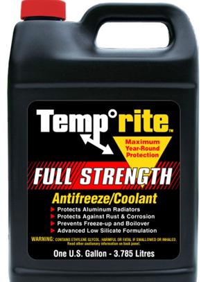 “Full-strength” or “Concentrated” antifreeze has not been pre-diluted with water, so you must do so before using it.
