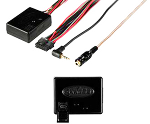 An example of a steering wheel control interface that allows you to retain the function of steering wheel-mounted radio controls with an aftermarket stereo. The interface piece will typically mount in sequence with your vehicle specific wiring harness.