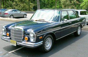 A 1972 Mercedes 280SE equipped with factory authentic 15-inch Fuchs aluminum wheels.