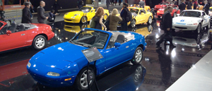 Mazda celebrates 25 years of the Miata with a large display dating back to the 1990 model year.