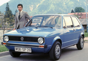Giugiaro next to a pre-production Mark 1 Golf that he designed.