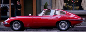 small red Jaguar XKE from Mad Men