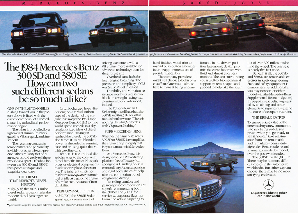1984 Mercedes, 380SE, 300SD, ad