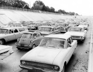 1960s, street scene, highway, traffic jam