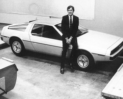 Original company founder and CEO John Z. DeLorean in 1979 with early prototypes of the original DMC-12, produced from 1981-82. (Photo credit: DeLorean Motor Company)