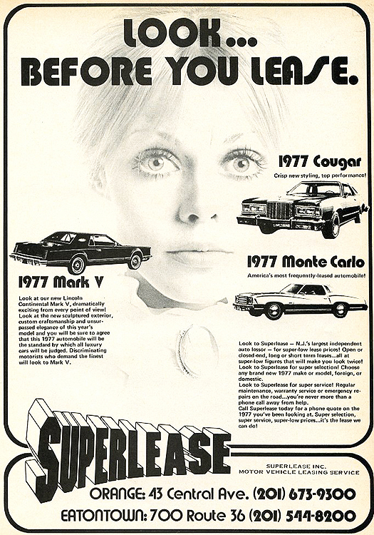 1977, Lincoln, Mark V, advertisement, lease rates