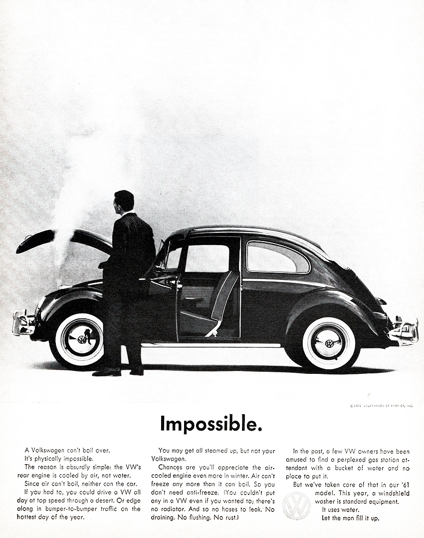 thumbnail interactive-video image 1 of 1967 Volkswagen Beetle Vintage German Ad – Toolbox / Refrigerator Magnet – 42 Mil 1 of 5