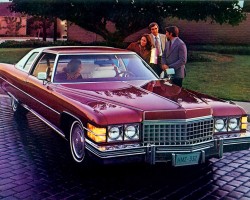 red 1974 Cadillac Coupe deVille