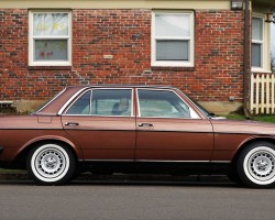 brown Mercedes 240D white wall tires