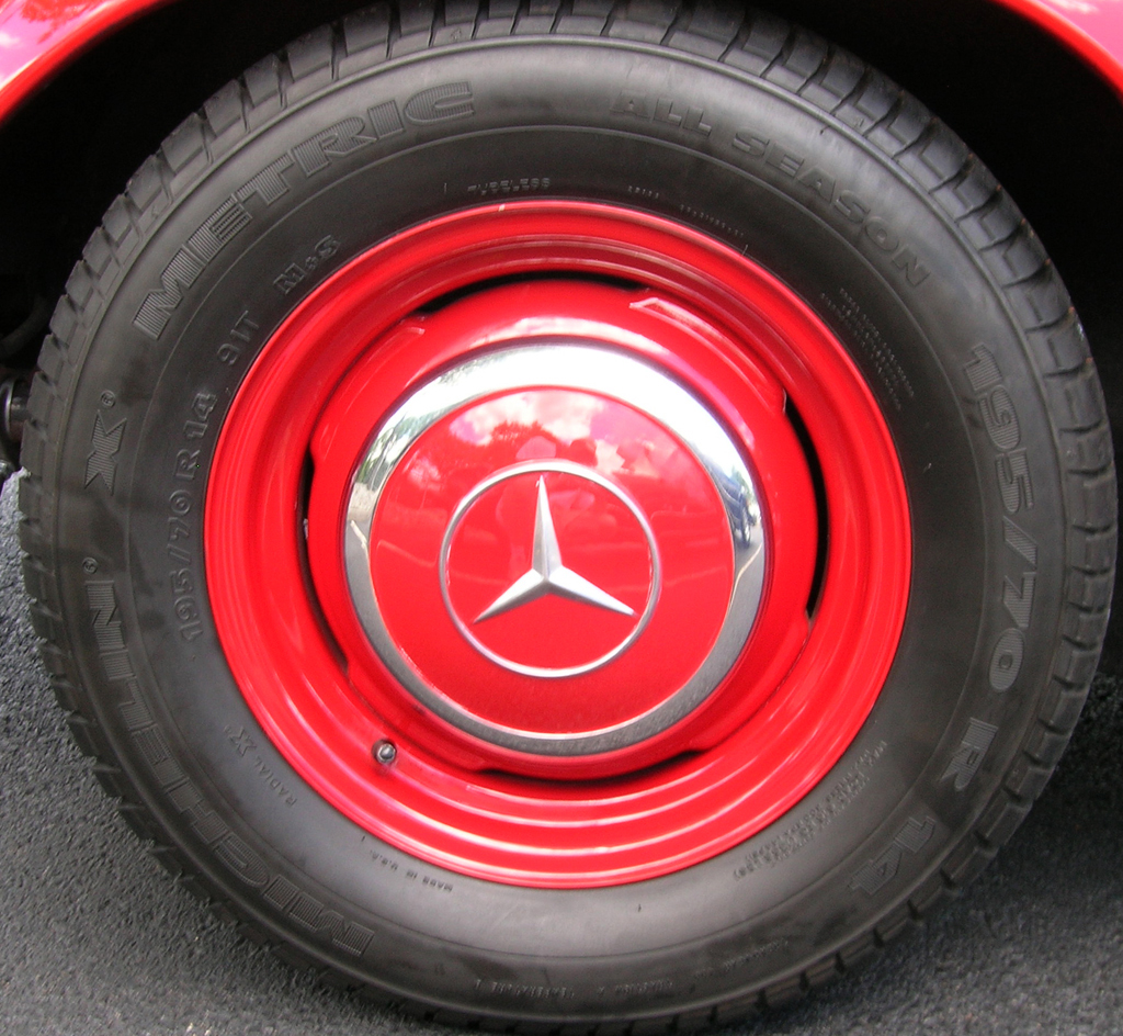 1963 Mercedes 230SL wheel at the 2013 June Jamboree in Montvale, NJ
