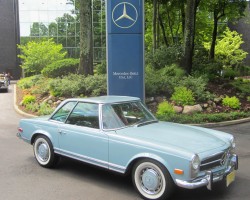 blue 1970 Mercedes 280SL