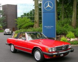 red 1988 Mercedes 560SL