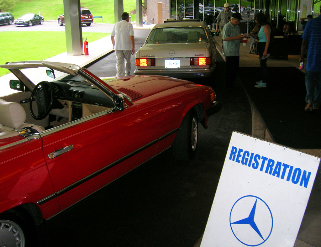 A 1988 Mercedes 560SL during check-in at the 2013 Mercedes June Jamboree car show