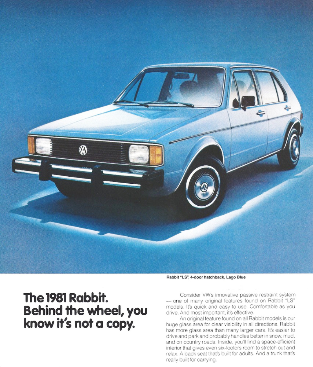 1981, VW, Volkswagen, Rabbit, fuel-injection, C, 4-door, white, turbine, wheel covers, hubcaps, Golf, Mk1, Citi Golf, ad, advertisment