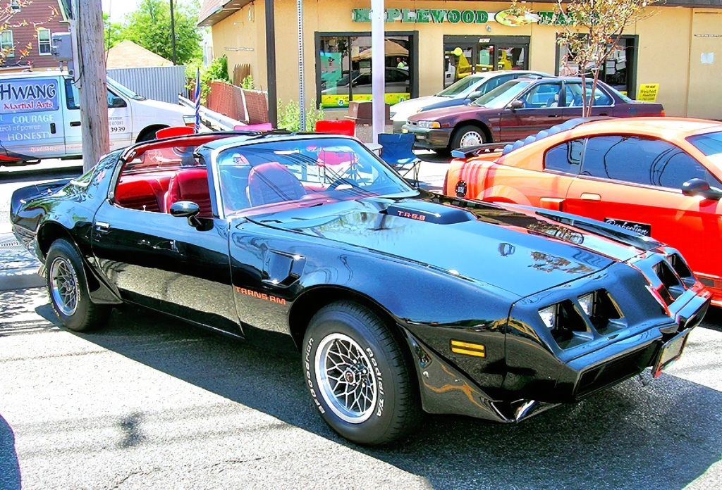 A 1979 Pontiac Trans-Am t-top coupe. 1979 was the last year the larger 400-cubic-inch engine was offered, as equipped on this model.