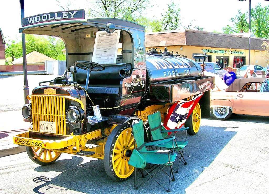 Vintage tires on this 1924 Autocar oil truck were solid rubber Good Years.